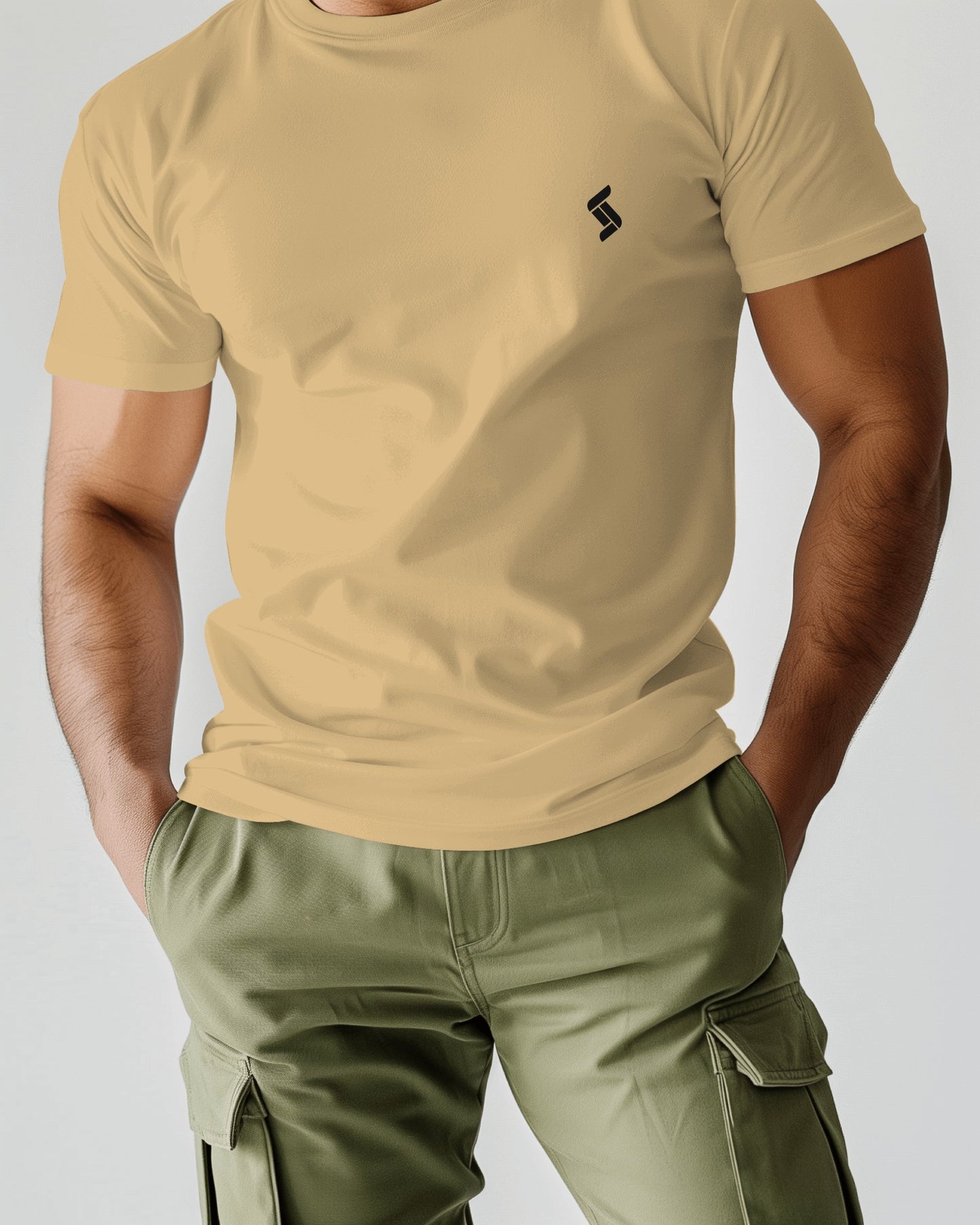 Solid Regular Fit Tshirt - Black/Beige - Unisex